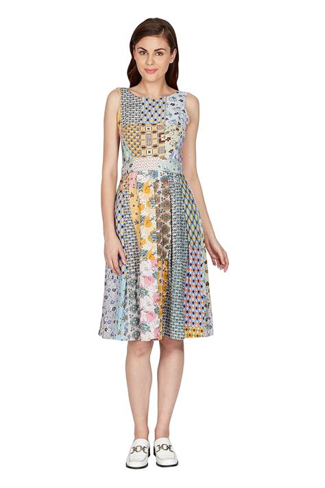 Buy Label RITU KUMAR Light Blue Knee Length Flared Dress Digitally ...