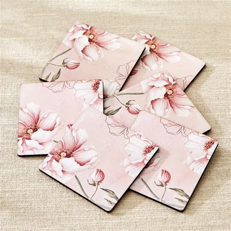 Buy Alora Blush Serenity Set of 6 Wooden Coasters with Holder from Home ...