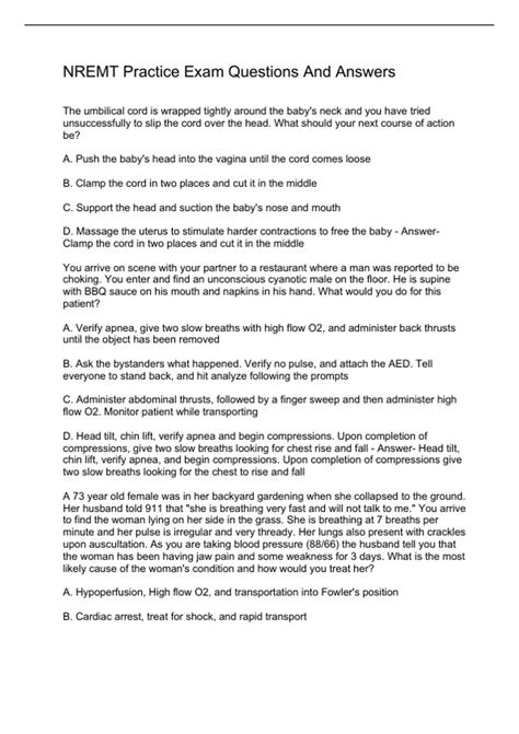 NREMT Practice Exam Questions And Answers/NREMT Paramedic Prep - 200 ...