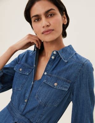Denim Belted Midi Shirt Dress