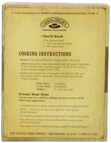 Carroll Shelby's Original Texas Chili Kit 4 oz - Authentic Texan Flavors for Homemade Chili ...