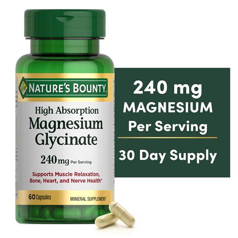 Nature's Bounty High Absorption Magnesium Glycinate Supplements, 240mg, Supports Muscle ... - when is best time to magnesium glycinate
