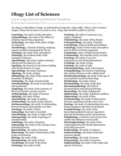 Ology List of Sciences - Ology List of Sciences List of -ology Sciences ...