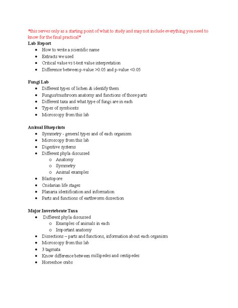 Final Practical Study guide - this serves only as a starting point of ...
