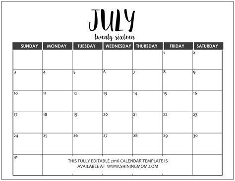 Just In: Fully Editable 2016 Calendar Templates in MS Word Format