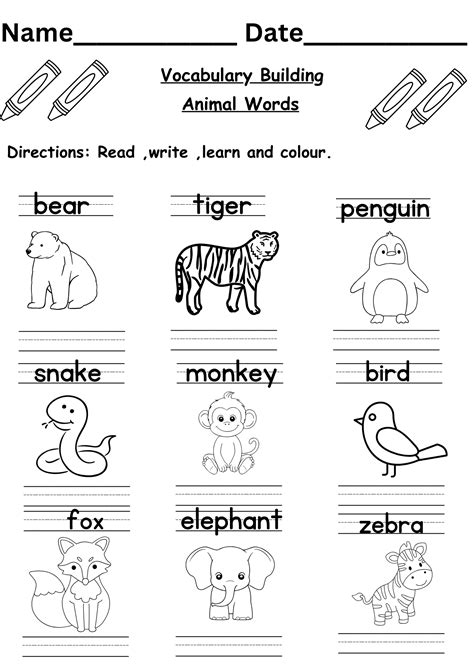 Animal Words Worksheet for Kindergarten Free - Worksheets Library