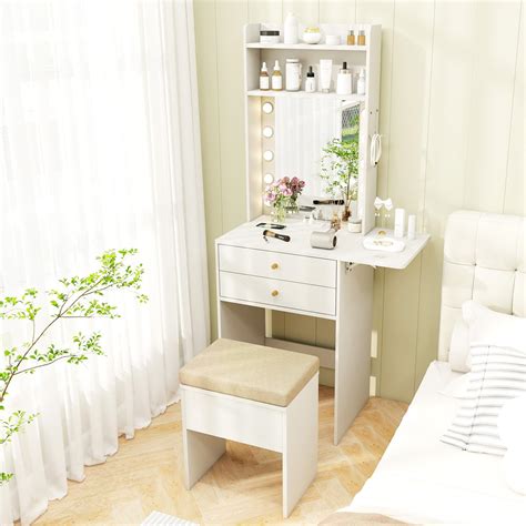 Amazon.com: CHARMAID Small Vanity Desk with Mirror and Lights, White ...