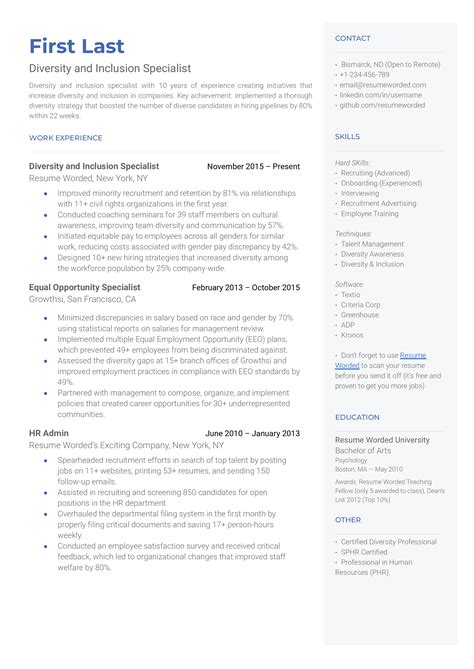 Diversity and Inclusion Manager Resume Example for 2023 | Resume Worded