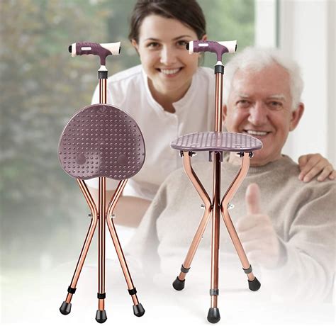 GYMAX Walking Stick Chair Combo, Folding Cane Seat with LED Light ...