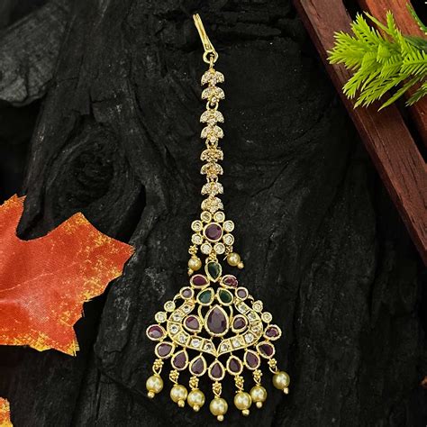Elegant Floral Motif Micro Gold Plated Maang Tikka with AD Stones and ...