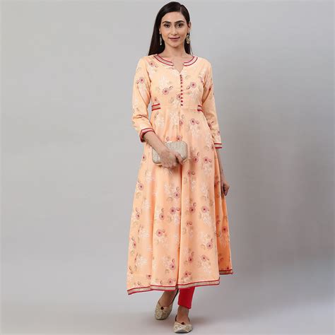 Rayon Floral Printed Anarkali Kurta (PEACH) – Yash Gallery
