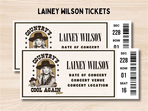 Lainey Wilson Concert Ticket, Country's Cool Again Tour, Editable ...