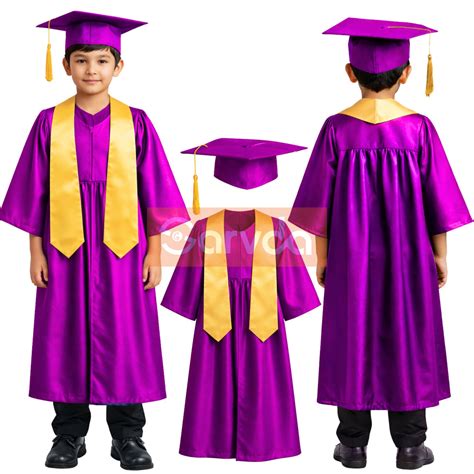New Convocation / Graduation/ Degree Purple Gown with Degree Cap & Yel ...