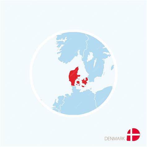 Premium Vector | Map icon of denmark blue map of europe with highlighted denmark in red color
