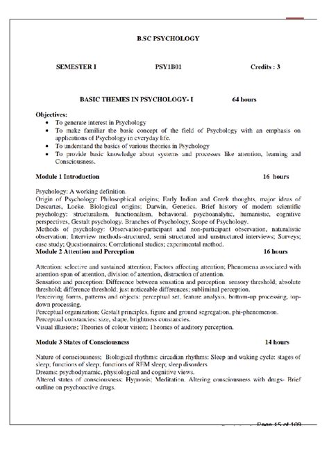 Psychology sem 1 syllabus - Introduction to psychology - Studocu