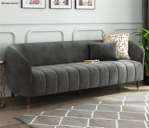 Buy Eldric 3 Seater Sofa (Velvet, Graphite Grey) Online in India at ...