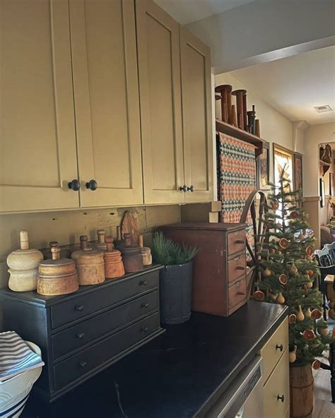 Image result for Primitive Red Color Kitchen Cabinets