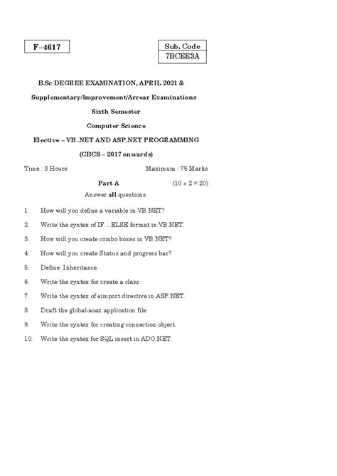 .net question Paper - F– B DEGREE EXAMINATION, APRIL 2021 ...