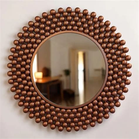 AAINA Elegant Rose Gold Iron Alloy Round Mirror with Ornate Spherical ...