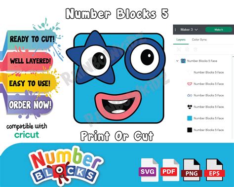 Number Blocks 5 SVG, Print or Cut,cut Ready Number Blocks 5 Face SVG ...