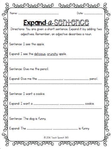 Expand-A-Sentence [FREE] (Teach Speech 365) | Teaching adjectives ...