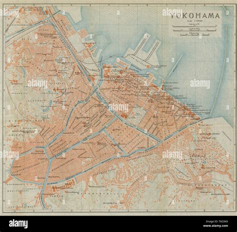 Yokohama antique town city plan. Japan 1914 old vintage map chart Stock Photo - Alamy