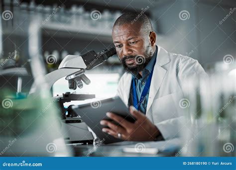 Black Man Thinking, Science and Tablet for Online Research, Laboratory ...