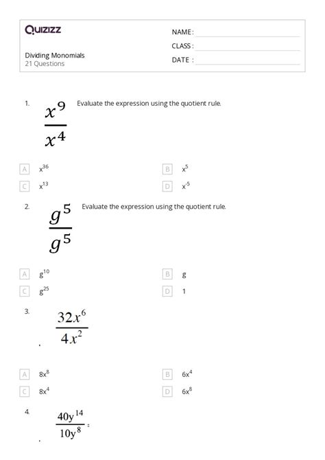50+ Monomials Operations worksheets on Quizizz | Free & Printable
