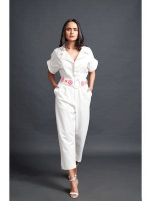 Buy Deepika Arora Solid Notched Lapel with Belt White (Set of 2) Online
