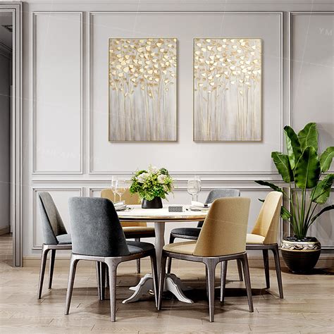 Set of 2 wall art Gold art framed paintings on canvas art | Etsy