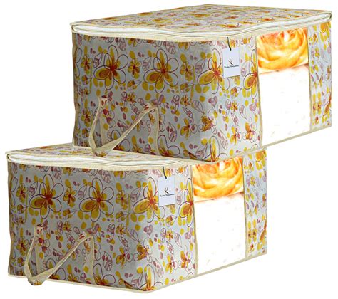 Kuber Industries Flower Design 2 Piece Non Woven Underbed Storage Bag ...