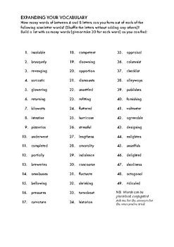 9-letter Words Activity by Insider English | TPT