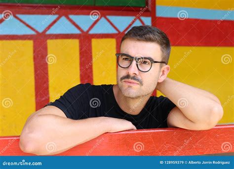 Man with Moustache and Eyeglasses Stock Image - Image of intellectual ...