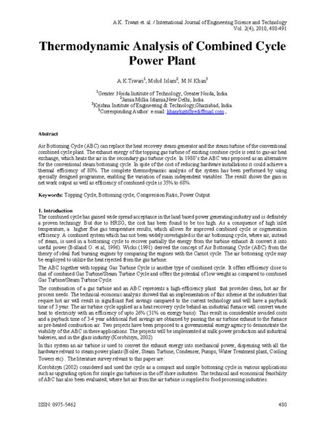 Ijest - dfdfd - Vol. 2(4), 2010, 480- Thermodynamic Analysis of ...