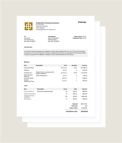 Printable Flooring Estimate Template
