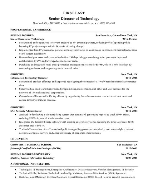 Senior Director of Technology Resume Examples for 2025 | Resume Worded
