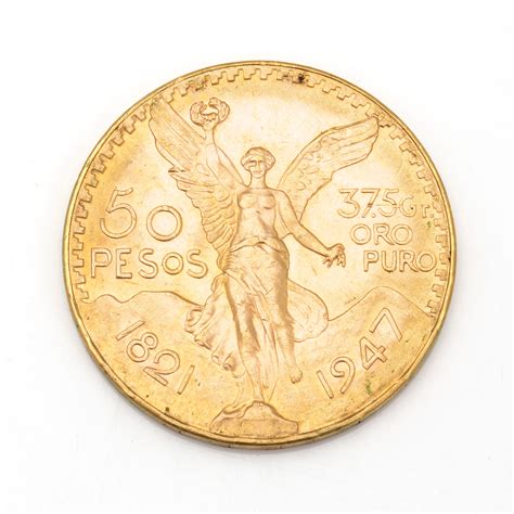MEXICAN 50 PESOS GOLD COIN, 21,6ct, 1947. Ca 42 grams. - Bukowskis