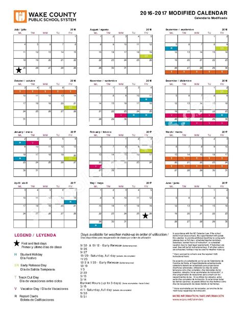 2016 - 2017 Modified Calendar | Wake County Public School System – Cary, NC