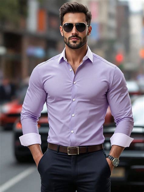 Men's Classic Fashion Lavender Luxury Slim-Fit Formal Shirt With ...