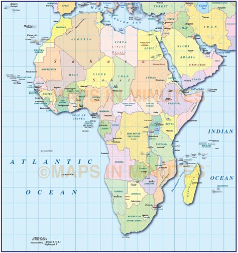 Digital vector Africa map with drop shadow in AI Illustrator and editable PDF layered formats