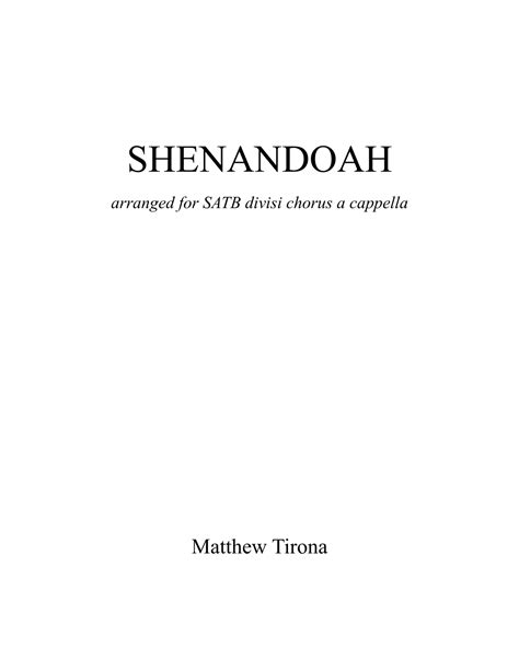 Shenandoah (arr. Matthew Tirona) by American Folk Song Sheet Music for ...