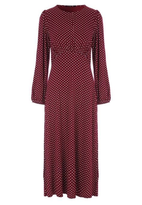 Womens Burgundy Spot Print Jersey Dress | Peacocks