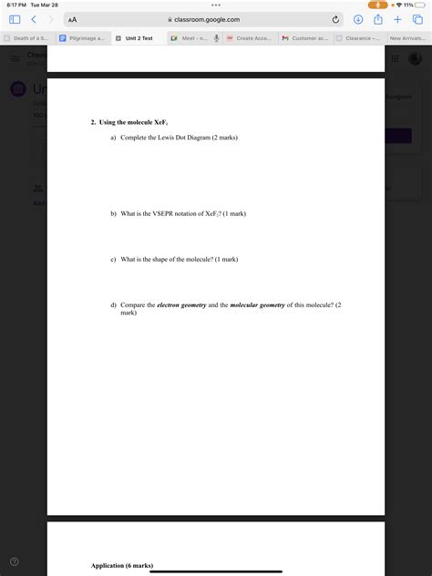8:17 PM Tue Mar 28 ≡ sch or Chem 2. Using the molecule XeF2 a) Complete ...