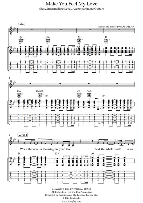 Make You Feel My Love (쉬움/중급, 반주 기타) (아델) - 기타 타브와 악보
