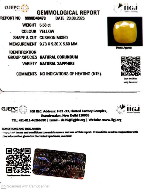 5.58/CT Natural Yellow Sapphire With Govt Lab Certificate (2331 ...