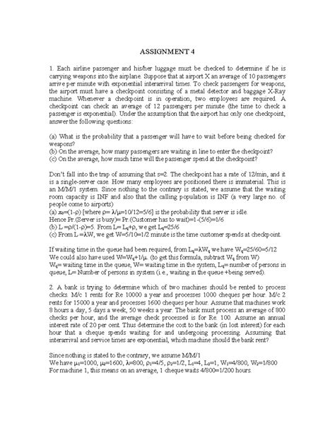 Sol Assignment 4: Queueing Theory Analysis and Machine Selection - Studocu
