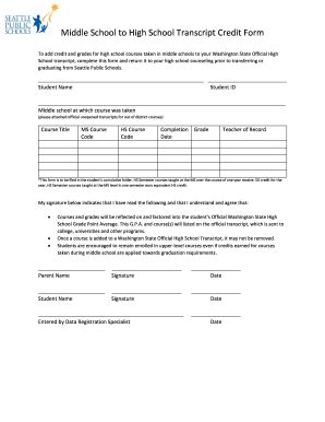 Middle School To High School Transcript Credit Form - Seattle ...