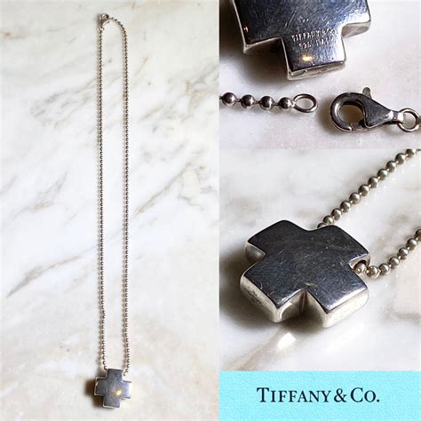 TIFFANY silver cross pendant ball chain necklace | NOIR ONLINE