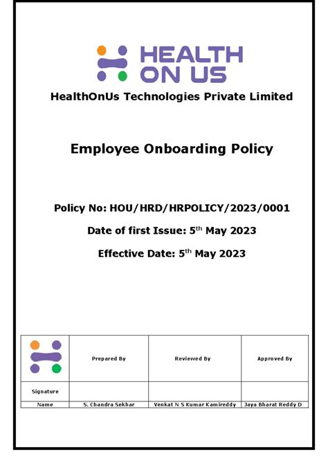 Employee Onboarding Policy - HealthOnUs Technologies Private Limited ...