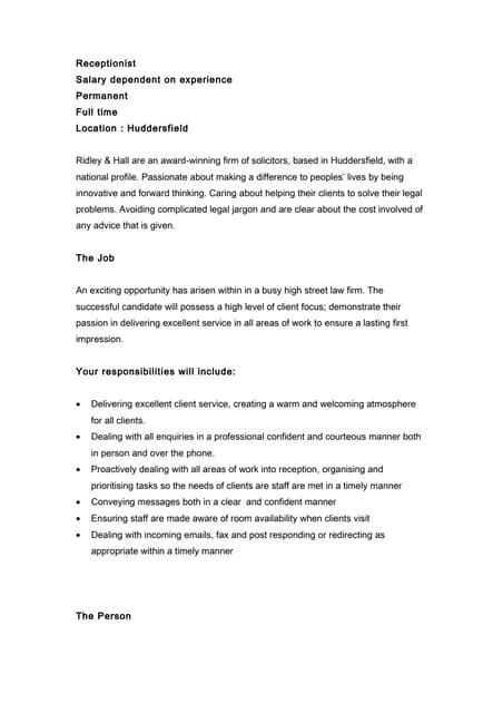 Image result for Job Advert for Receptionist